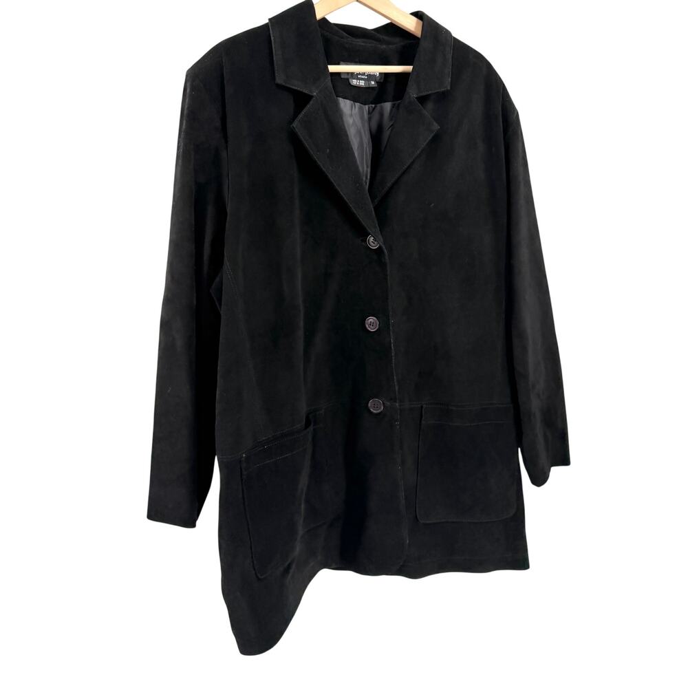 Vintage 90s Margaret Godfrey Black Genuine Suede Notch Lapel Blazer Jacket